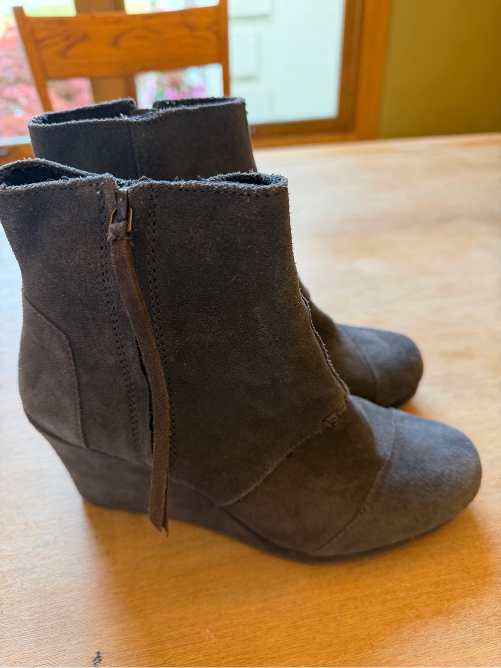 Toms Suede Wedge Ankle Boots - Charcoal Brown